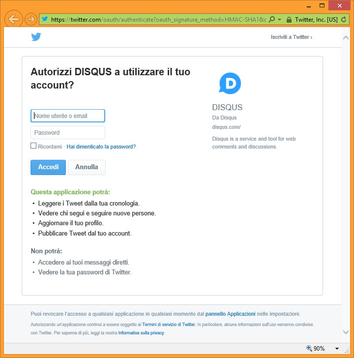 Disqus - Login Twitter